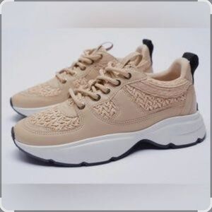 Zara Crochet Straw Raffia Combination Chunky Sneakers Brand New